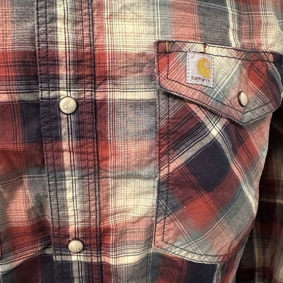 Men’s Carhartt red plaid Button-down longsleeve shirt - Picture 4 of 5